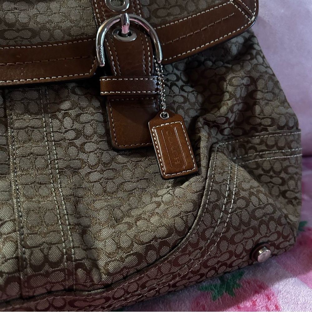 Coach Y2K F12312 Soho Signature Jacquard Flap Satchel Bag Bwn - Picture 2 of 5